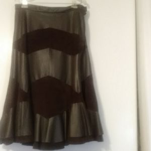 Brown leather skirt below knee